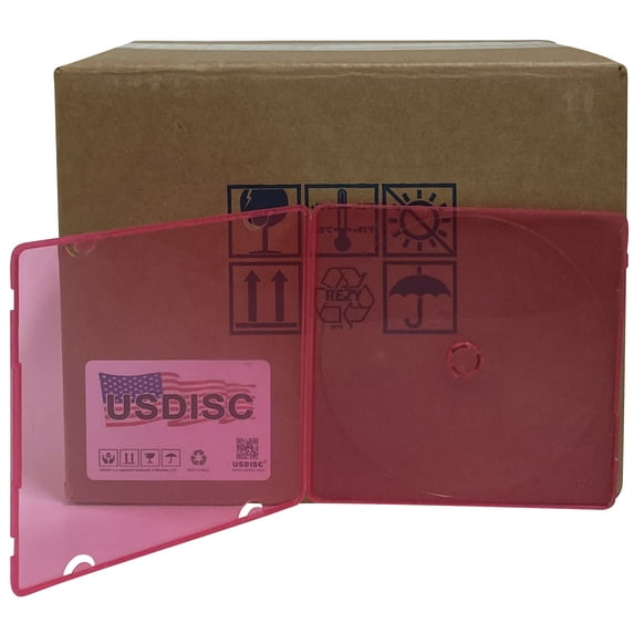 USDISC PP Poly Cases 5mm, Single 1 Disc, Clear Red, Pack Of 25