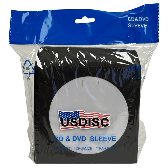 USDISC Paper Sleeves 100g Window, Flap, Black, Pack Of 200