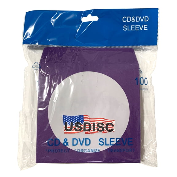 USDISC Paper Sleeves 100g Window, Flap, Purple, Pack Of 100