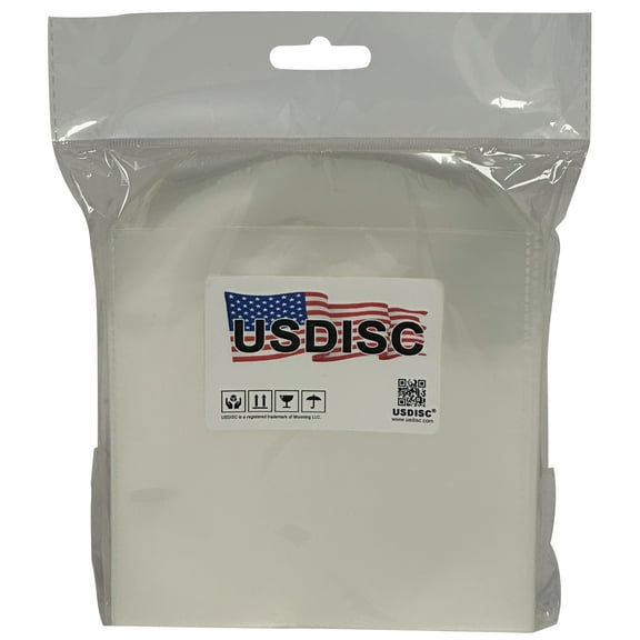 USDISC Plastic Sleeves 4mil 5.2 x 5.1, Stitches, Clear, Pack Of 100