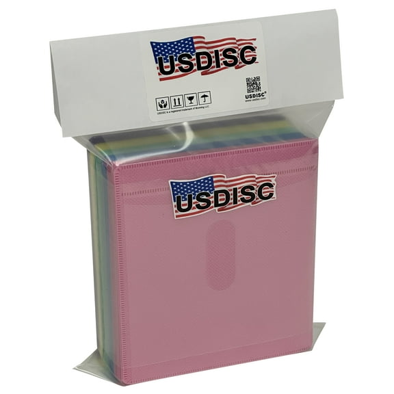 USDISC Plastic Sleeves, Double-sided 2 Disc, Multicolor, Pack Of 100