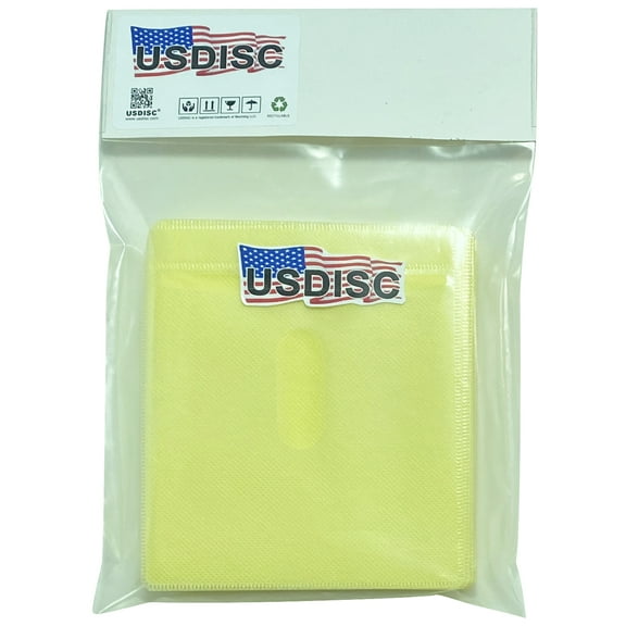 USDISC Plastic Sleeves, Double-sided 2 Disc, Yellow, Pack Of 100