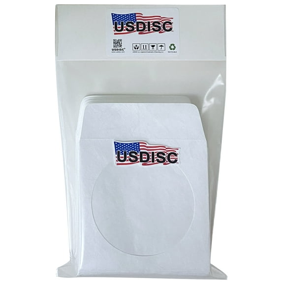 USDISC Tyvek Sleeves Window, Flap, White, Pack Of 500