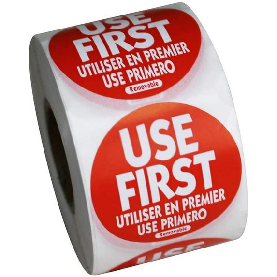 "USE First" Trilingual Removable Label 1.5 Inch Total 500 Labels Per Roll 3Roll