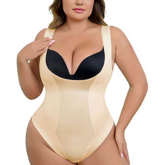 USEASY Open Bust Shapewear Bodysuits for Women Plus Size Tummy Control Thong Shapewear Seamless Body Shaper