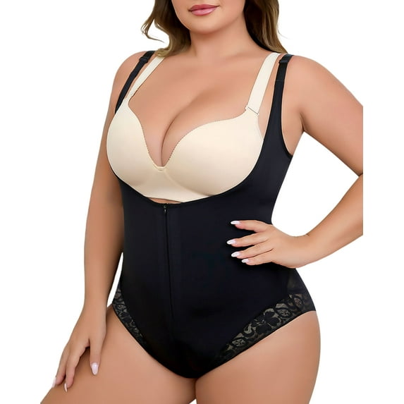 USEASY Plus Size Shapewear Bodysuits for Women Tummy Control Open Bust Body Shaper Bodysuit