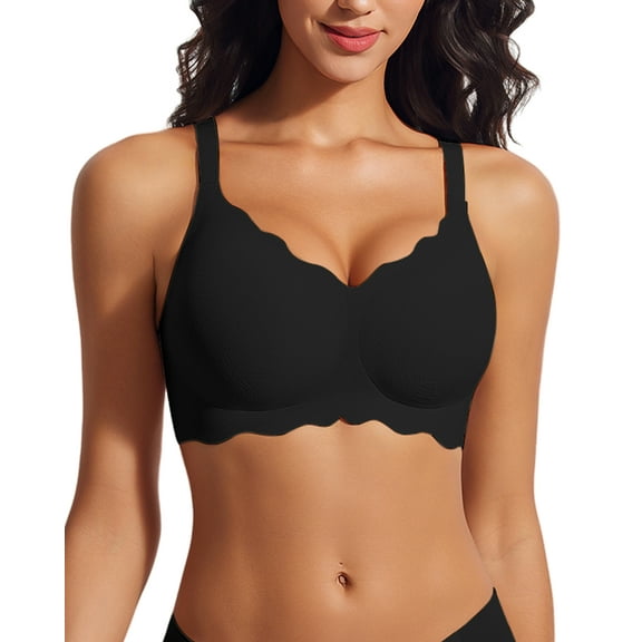 USEASY Seamless Bras for Women No Underwire Wireless Full Coverage Push Up Bralette Comfort Scalloped T-Shirt Bra