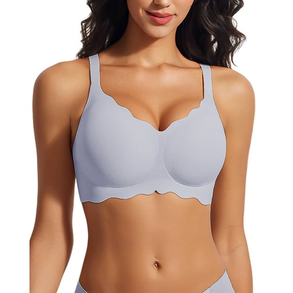 USEASY Seamless Bras for Women No Underwire Wireless Full Coverage Push Up Bralette Comfort Scalloped T-Shirt Bra