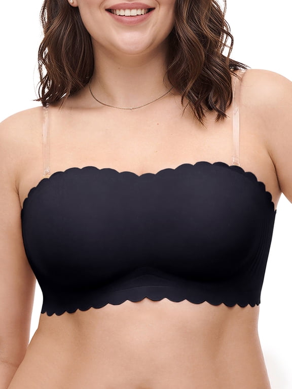 Strapless Bra for Women Plus Size Non-Slip Padded Bandeau Bras Comfortable Wavy Edge Tube Top Bralette