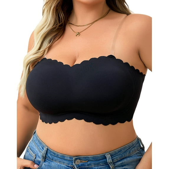 USEASY Strapless Bra for Women Plus Size Non-Slip Padded Bandeau Bras Comfortable Wavy Edge Tube Top Bralette