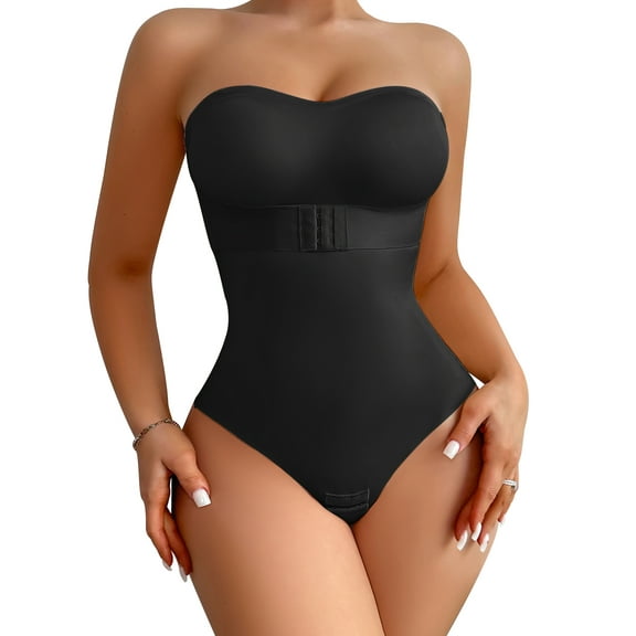 USEASY Strapless Shapewear Bodysuits for Women Plus Size Tummy Control Shapewear Thong Bodysuit with Built in Bra Seamless Sculpting Body Shaper