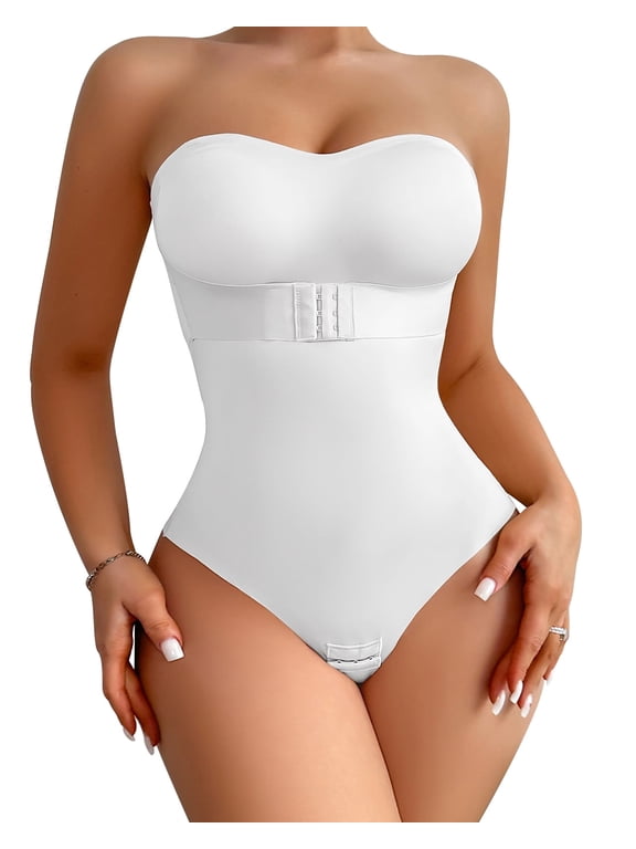 Strapless Shapewear Bodysuits for Women Plus Size Tummy Control Shapewear Thong Bodysuit with Built in Bra Body Shaper