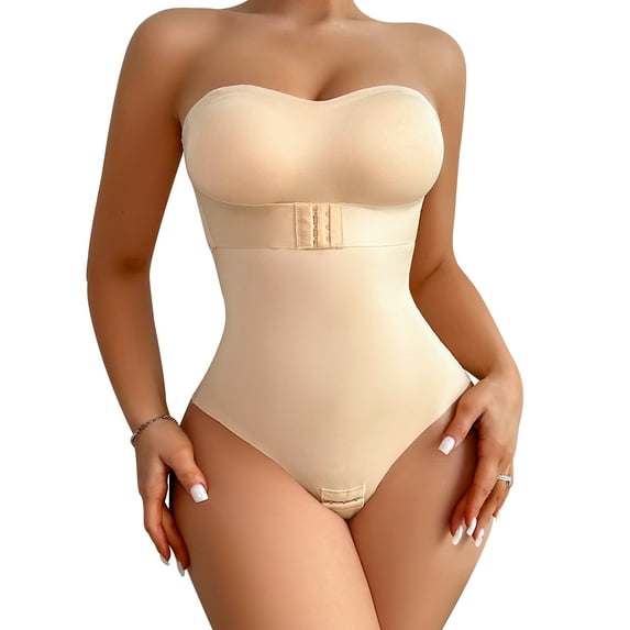 USEASY Strapless Shapewear Bodysuits for Women Plus Size Tummy Control Shapewear Thong Bodysuit with Built in Bra Seamless Sculpting Body Shaper