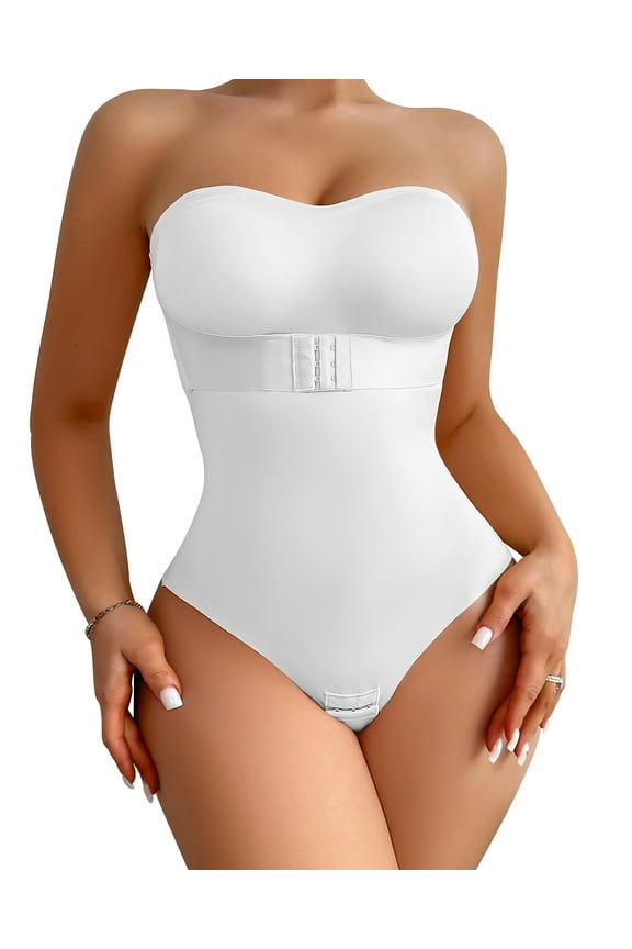 Strapless Shapewear Bodysuits for Women Tummy Control Shapewear Thong Bodysuit with Built in Bra Body Shaper