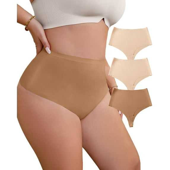 USEASY Thongs for Women Plus Size Seamless No Show Underpants High Waisted Breathable Sexy Thongs 3 Pack 1XL-4XL