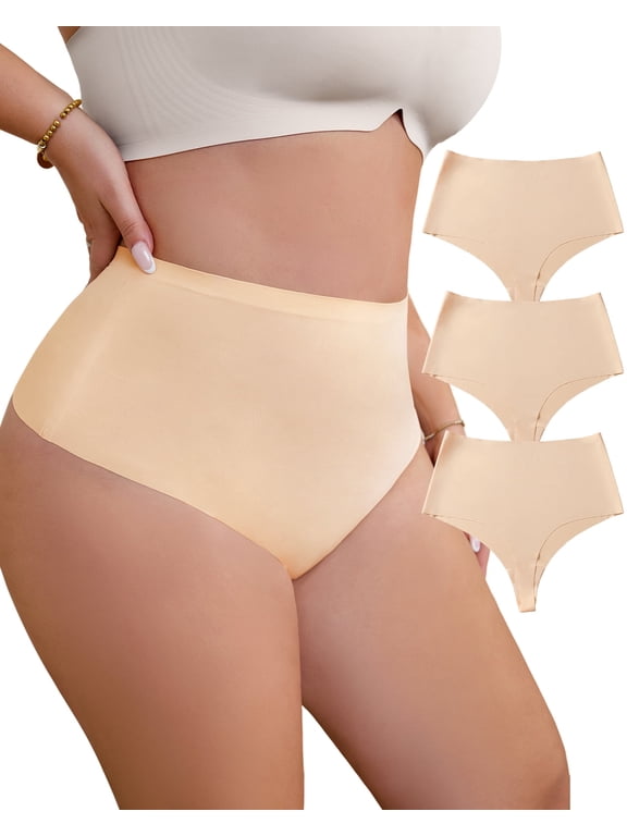 Thongs for Women Plus Size Seamless No Show Underpants High Waisted Breathable Sexy Thongs 3 Pack 1XL-4XL