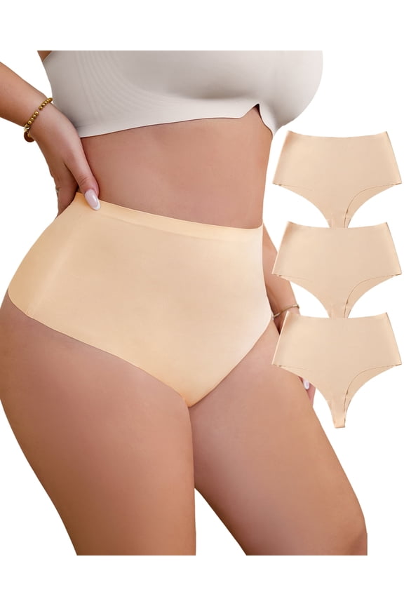 Thongs for Women Plus Size Seamless No Show Underpants High Waisted Breathable Thongs 3 Pack 1XL-4XL