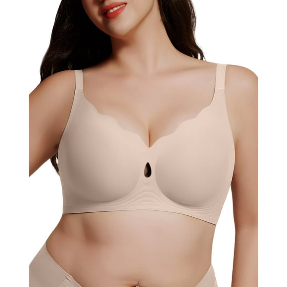USEASY Seamless Push Up Bras for Women No Underwire Scalloped Full Coverage T-shirt Bra