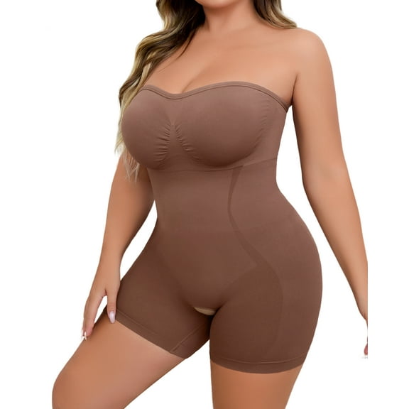 USEASY Womens Strapless Shapewear with Built in Bra Seamless Tummy Control Bodysuit Shapewear Full Body Shapewear