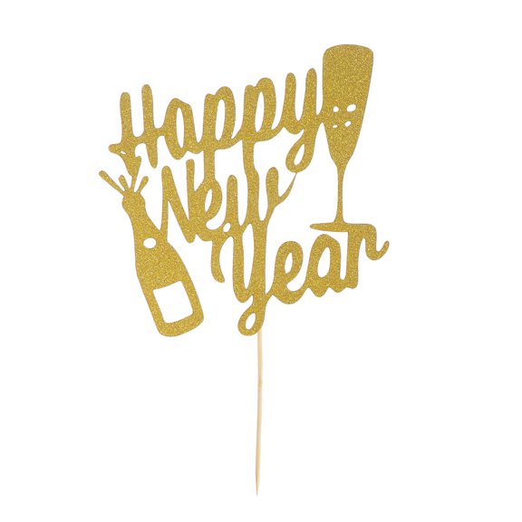 HEMOTON Happy New Year Cake Topper with Glitter Paper Design Golden Color for Cake Decorating Safe and Elegant