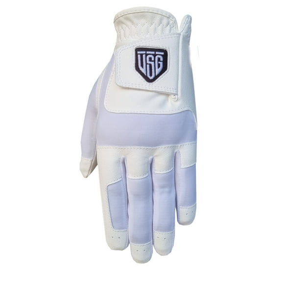 USG Golf Glove | Junior | One Size Fits Most | Leather + Synthetic | Hydrolyte Microfiber Synthetic Technology (White, Left)