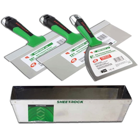 USG Matrix Stainless Steel Drywall Taping Knife Set 6"-10"-12" with Matrix Mud Pan