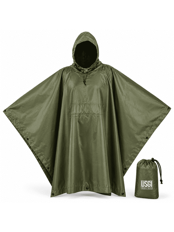 Ripstop Camouflage Multi-Use Military Style Rain Poncho - Emergency Tent and Shelter