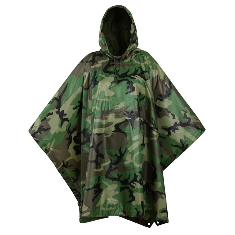USGI Industries Military Style Poncho - Emergency Tent, Shelter, Survival -  Multi Use Rip Stop Camouflage Rain Poncho