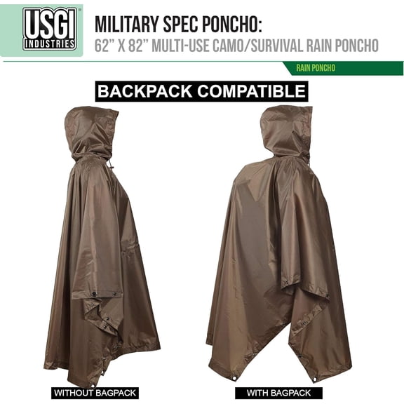 USGI Industries Military Style Poncho Multi Use Rip Stop Camouflage Rain Poncho