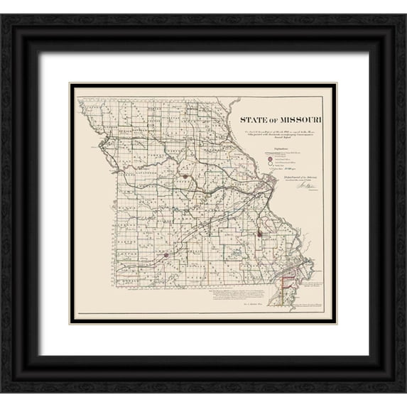 USGLO 29x26 Black Ornate Wood Framed with Double Matting Museum Art Print Titled - Missouri - USGLO 1866