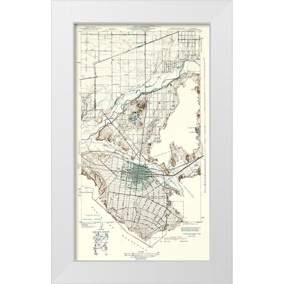 USGS 10x14 White Modern Wood Framed Museum Art Print Titled - Corona Vicinity California - USGS 1942