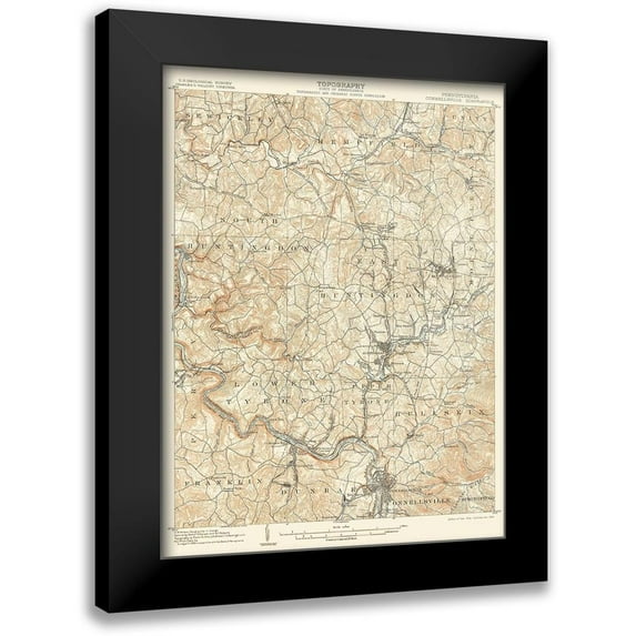 USGS 11x14 Black Modern Framed Museum Art Print Titled - Connellsville Pennsylvania Quad - USGS 1902