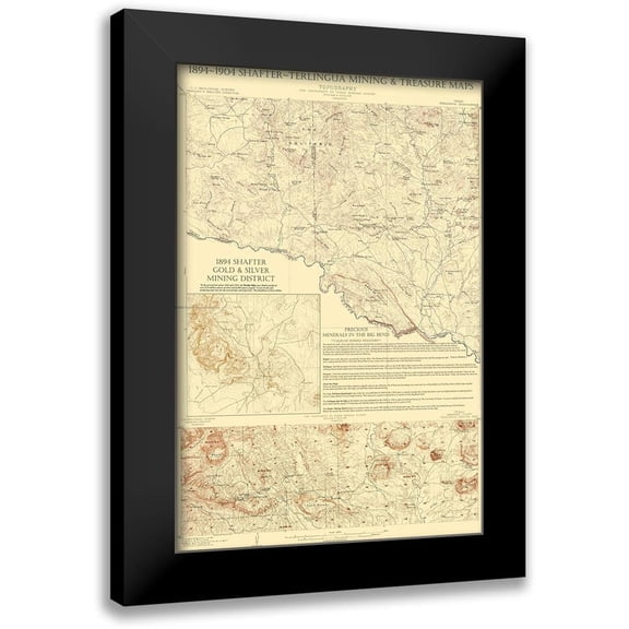 USGS 11x14 Black Modern Framed Museum Art Print Titled - Shafter Terlingua Texas Mining Treasures Quad