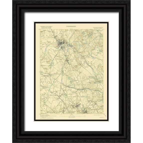 USGS 11x14 Black Ornate Wood Framed with Double Matting Museum Art Print Titled - Lawrence Massachusetts Sheet - USGS 1893