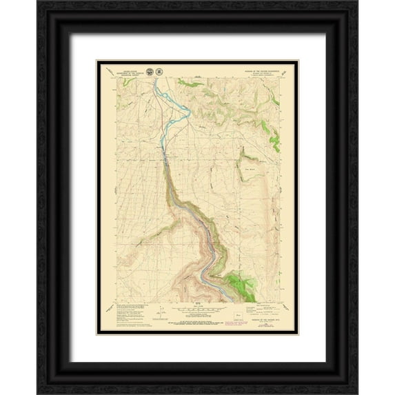 USGS 11x14 Black Ornate Wood Framed with Double Matting Museum Art Print Titled - Wedding of The Waters Wyoming Quad - USGS 1960