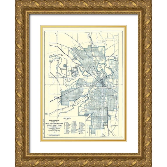 USGS 11x14 Gold Ornate Wood Framed with Double Matting Museum Art Print Titled - Taylor Ranch Texas Quad - USGS 1969
