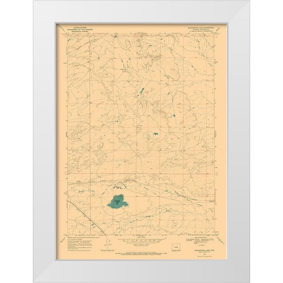 USGS 11x14 White Modern Wood Framed Museum Art Print Titled - Burlington Lake Wyoming Quad - USGS 1968