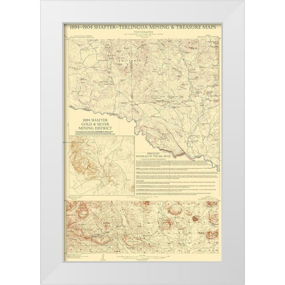 USGS 11x14 White Modern Wood Framed Museum Art Print Titled - Shafter Terlingua Texas Mining Treasures Quad