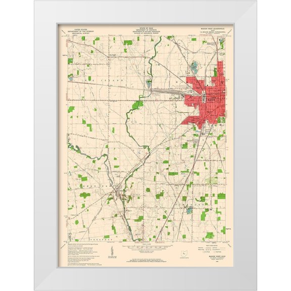 USGS 11x14 White Modern Wood Framed Museum Art Print Titled - West Marion Ohio Quad - USGS 1961