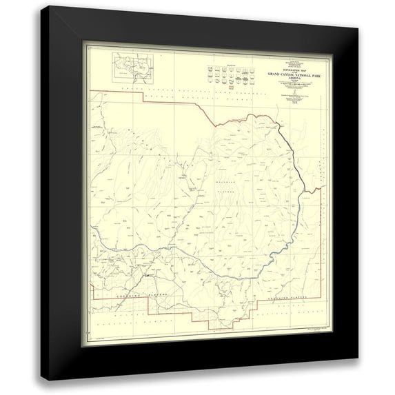 USGS 12x13 Black Modern Framed Museum Art Print Titled - Grand Canyon East Half Arizona - USGS 1927