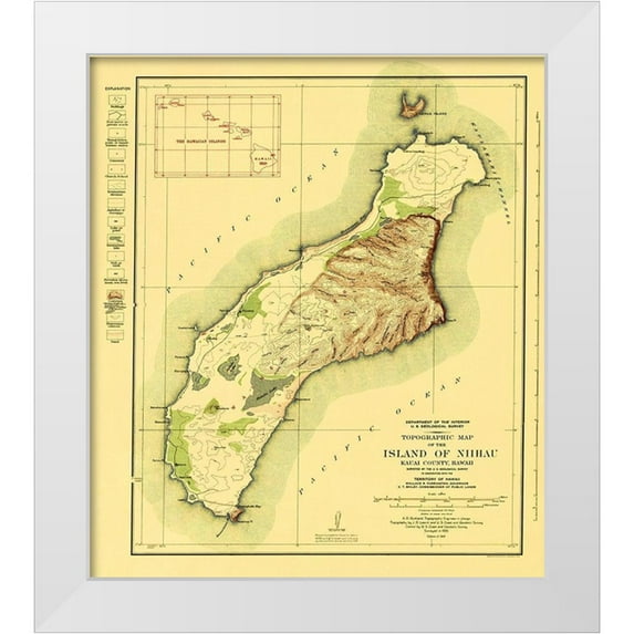 USGS 12x13 White Modern Wood Framed Museum Art Print Titled - Niihau Island Hawaii - USGS 1929