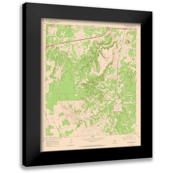 USGS 12x14 Black Modern Framed Museum Art Print Titled - Bear Mountain Texas Quad - USGS 1966