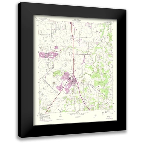 USGS 12x14 Black Modern Framed Museum Art Print Titled - Burleson Texas Quad - USGS 1974