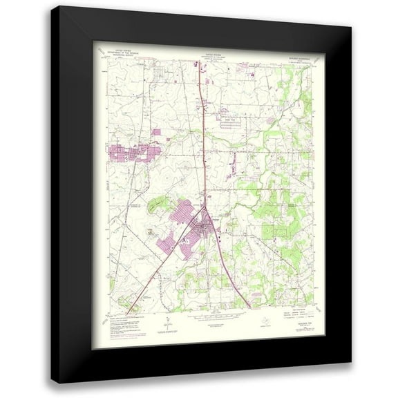 USGS 12x14 Black Modern Framed Museum Art Print Titled - Burleson Texas Quad - USGS 1974