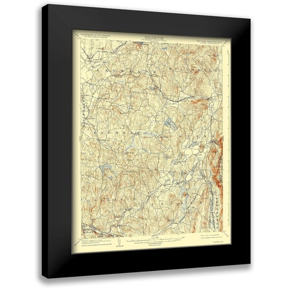 USGS 12x14 Black Modern Framed Museum Art Print Titled - Copake New York Massachetts Quad - USGS 1904