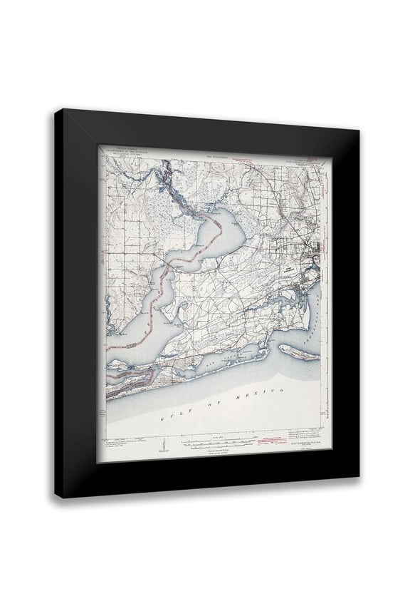 USGS 12x14 Black Modern Framed Museum Art Print Titled - Fort Barrancas Florida Alabama Quad - USGS 1943