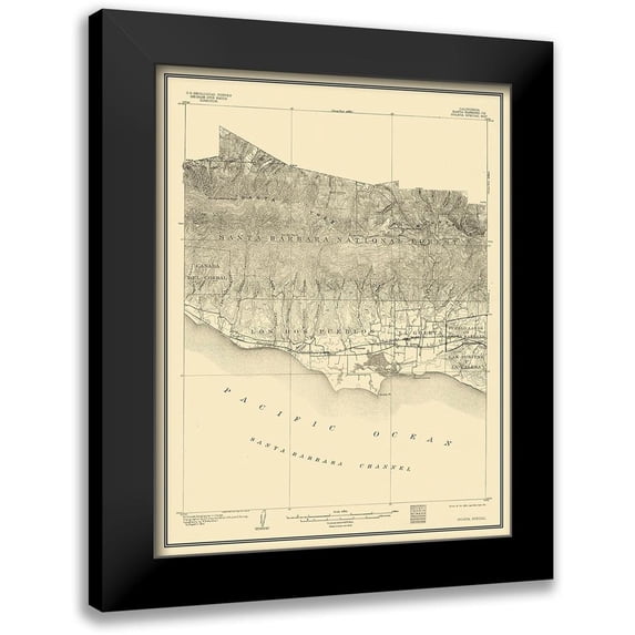 USGS 12x14 Black Modern Framed Museum Art Print Titled - Goleta California Special - USGS 1903