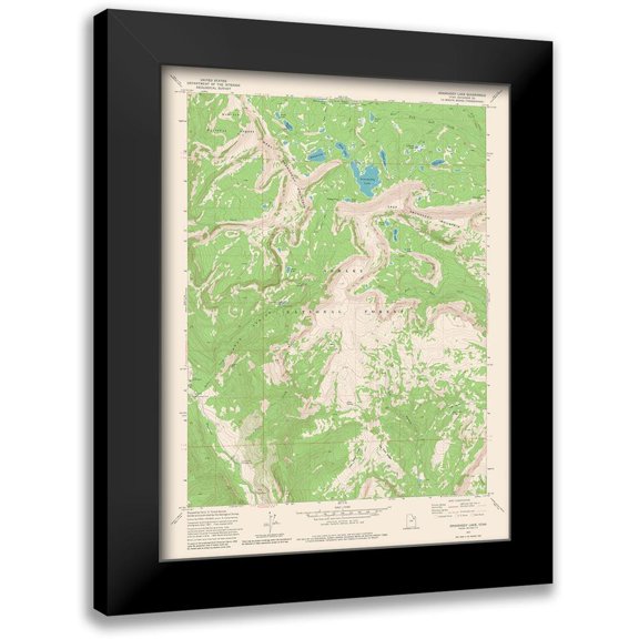 USGS 12x14 Black Modern Framed Museum Art Print Titled - Grandaddy Lake Utah Quad - USGS 1972