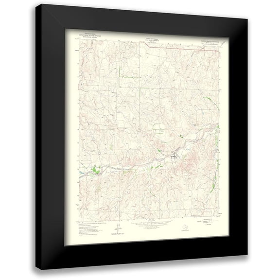 USGS 12x14 Black Modern Wood Framed Wall Art Titled - Hudgens Ranch Texas Quad - USGS 1965