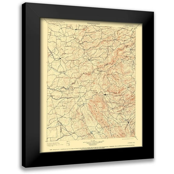 USGS 12x14 Black Modern Framed Museum Art Print Titled - Jackson California Quad - USGS 1902